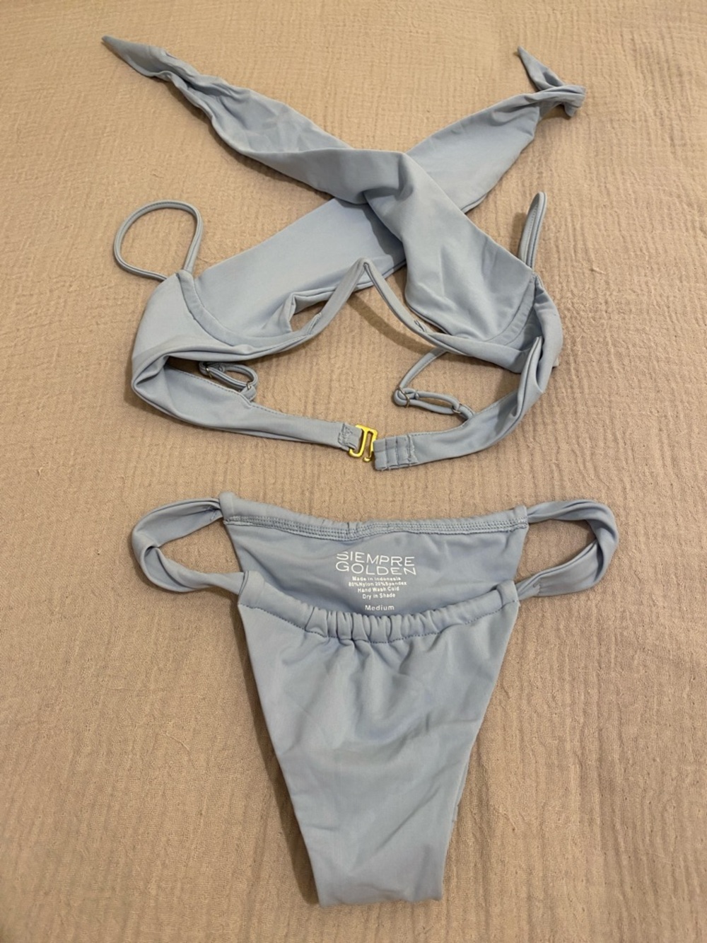 SIEMPRE GOLDEN SWIMWEAR BIKINI SET . Bra Size S , Bottoms Size M